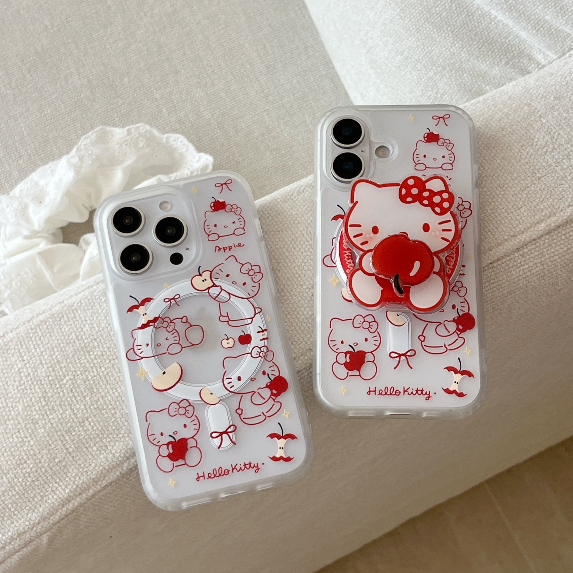 Línea de dibujos animados gato de manzana para iPhone16 funda para teléfono móvil 15PProMax atracción magnética 14/13KT16PM