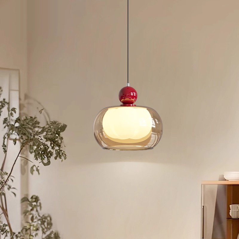 Lámpara del restaurante lujosa de alto nivel de vidrio retro francés estilo medieval creativo calabaza tres cabezas lámparas de bar de sala de estar