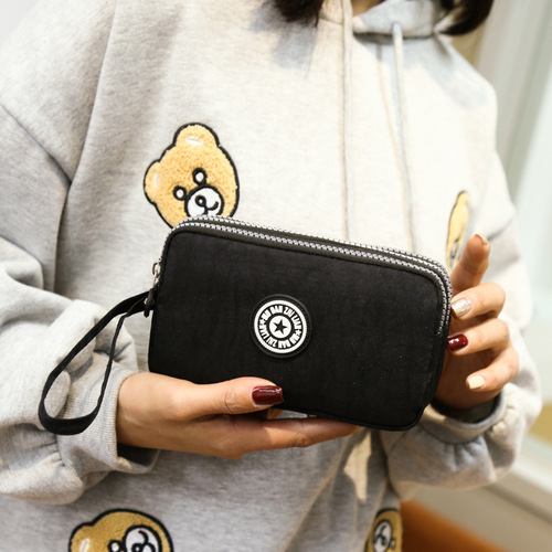 New Washable Denim Women's Three-Layer Zipper Wallet Makeup Bag Phone Bag Handbag Portable Small Square Bag