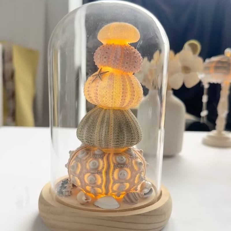 Concha de erizo de mar, lámpara de medusas, paquete de material, equipo de construcción, actividad hecha a mano, adornos de luz nocturna, luz de ambiente, regalo de alta gama