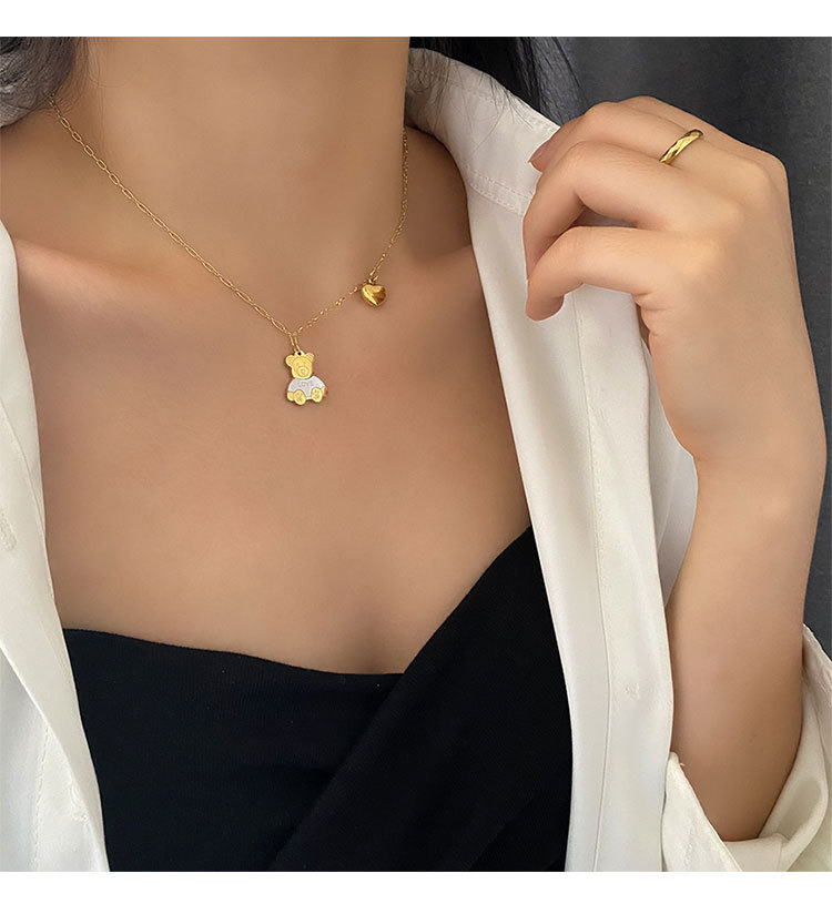 Cute Bear Titanium Steel Plating Necklace