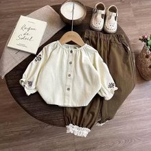 女童衬衫春秋款2025新款洋气女宝宝长袖圆领上衣儿童秋装衬衣森系