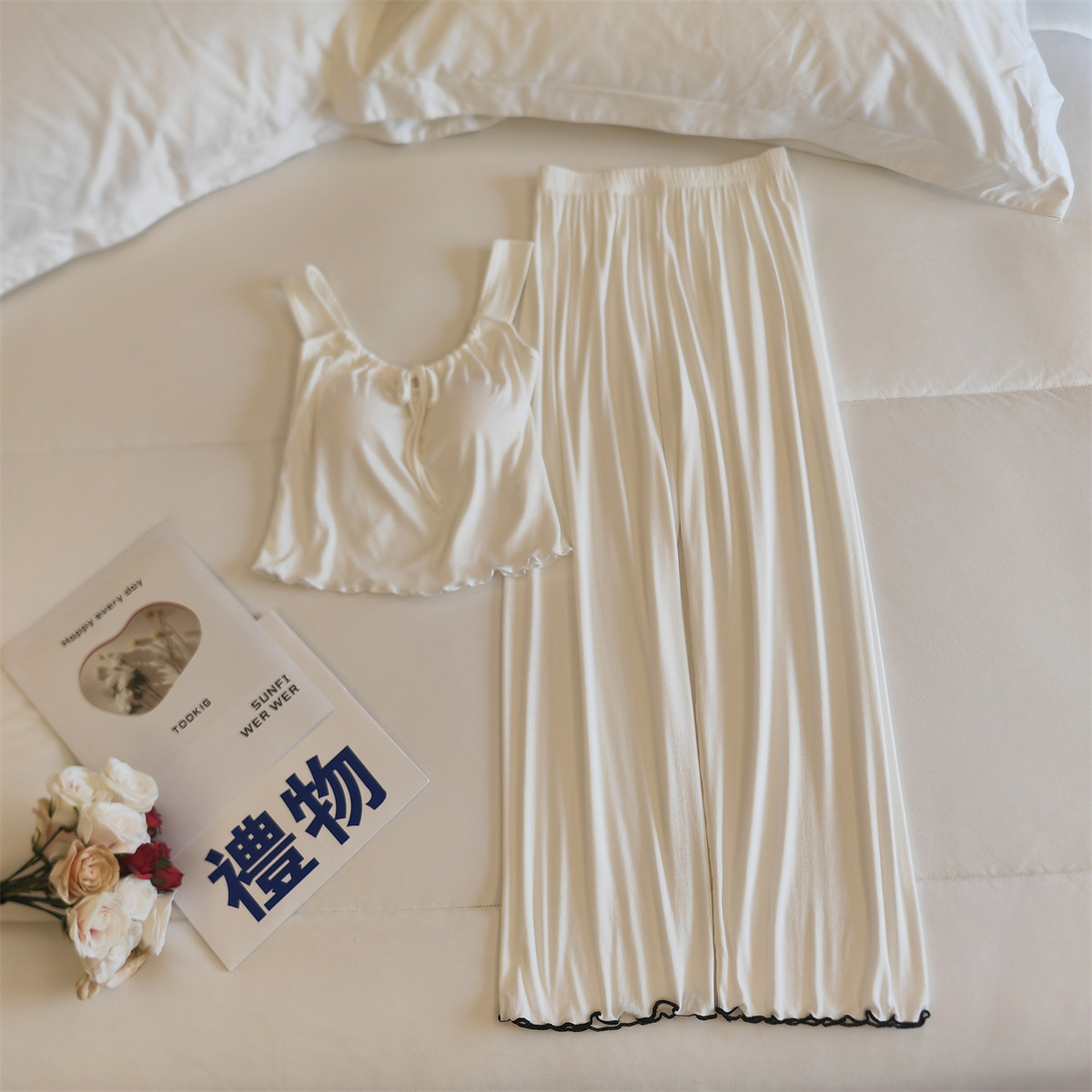 Pajamas with Chest Pad Women's Summer Sling Trousers Two-piece Set for Four Seasons Thin Sexy Internet Trousers Modal Home Clothes