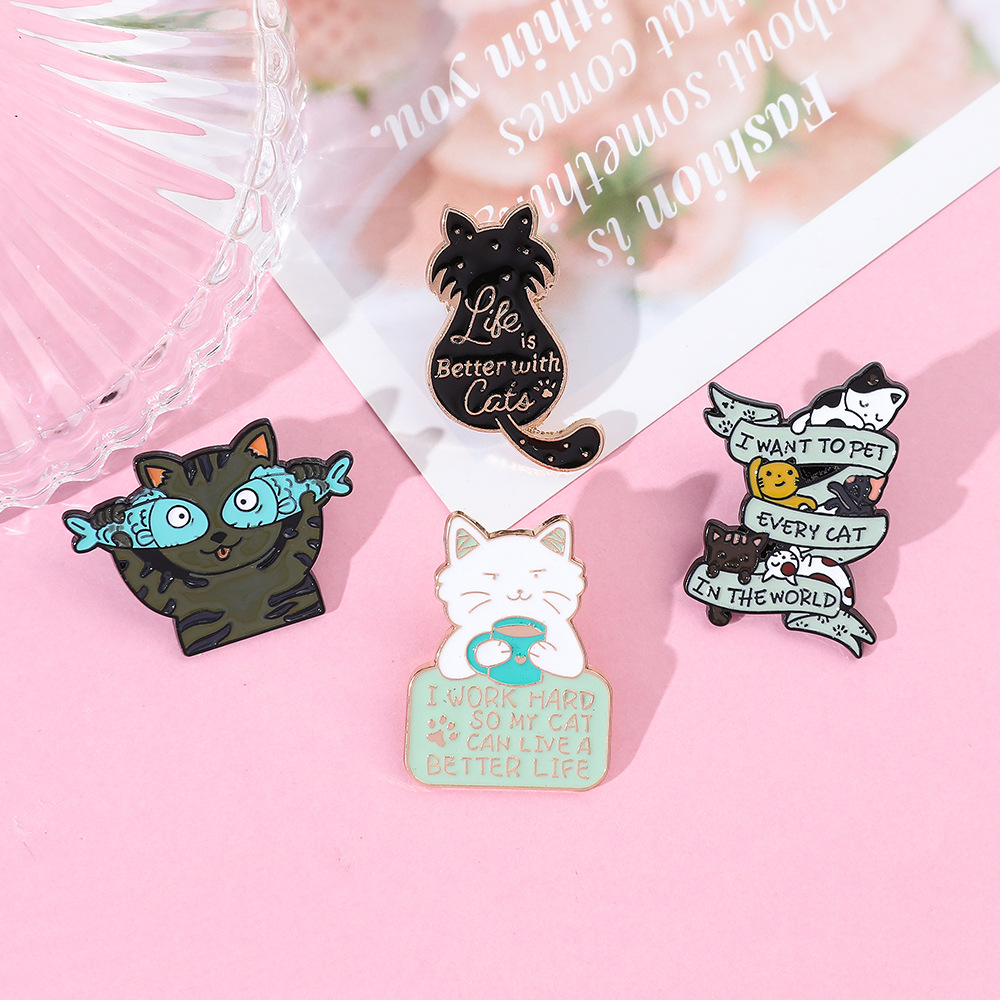 9g Weight Brooches Classification Daily Occasion Alloy Material Letter, Cat, Fish Pattern Unisex Gender Cartoon, Enamel Design Cute Style Cute Pin Letter Cat Fish Alloy Cartoon Enamel Unisex Brooches 9