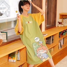外贸跨境新款夏季短袖女生宽松大码睡裙可爱卡通睡衣可外穿家居服