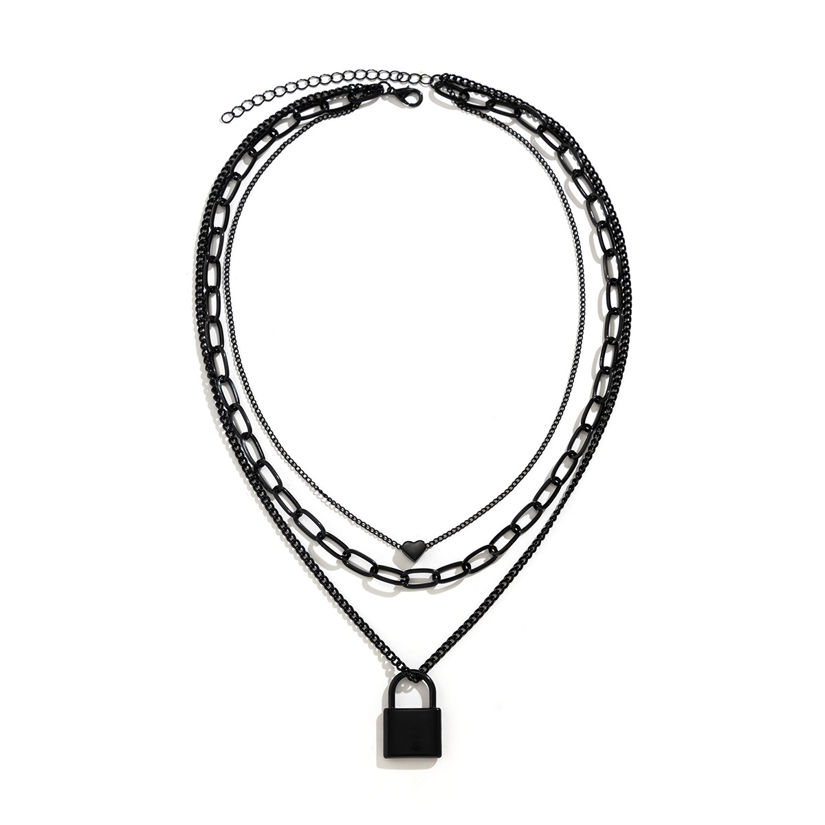 Fashion Punk Black Cross Chain Geometric Heart Lock Shaped Alloy Necklace display picture 3