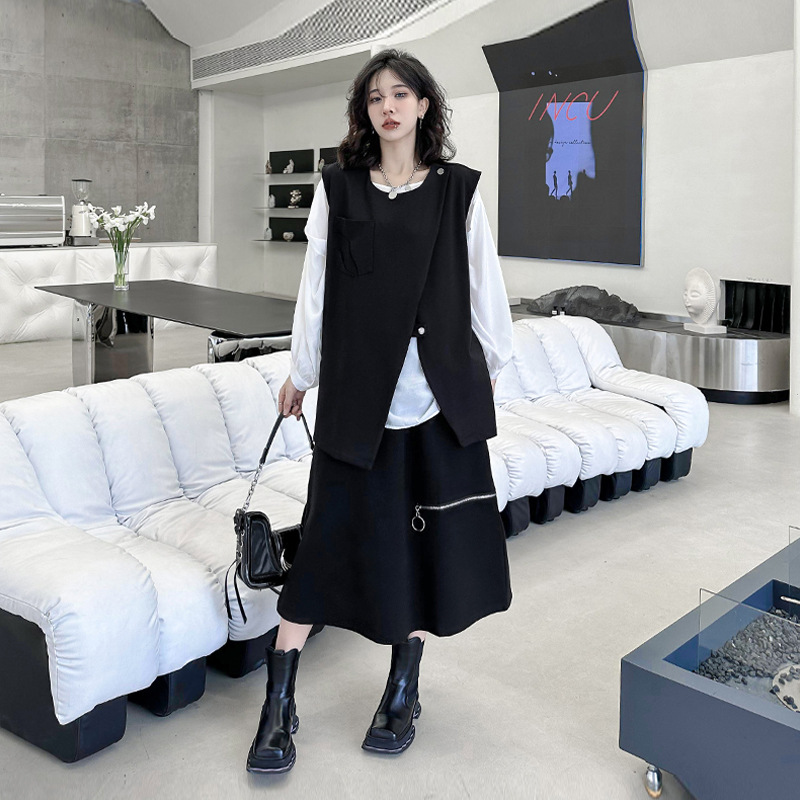Yamamoto estilo oscuro volver cremallera chaleco para las mujeres primavera y otoño flojo adelgazamiento nicho diseño temperamento exterior abrigo image 3
