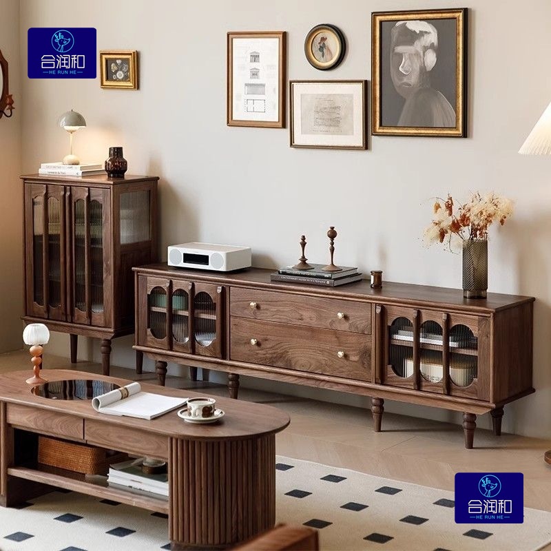 Modern Minimalist Solid Wood Tv Cabinet, Vintage Living Room Storage Cabinet, American Retro Combination Set