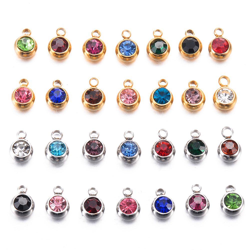 6g Weight PVD Coated Gold Plating Process 5 PCS/Package Stainless Steel Birthstone Round Pendant