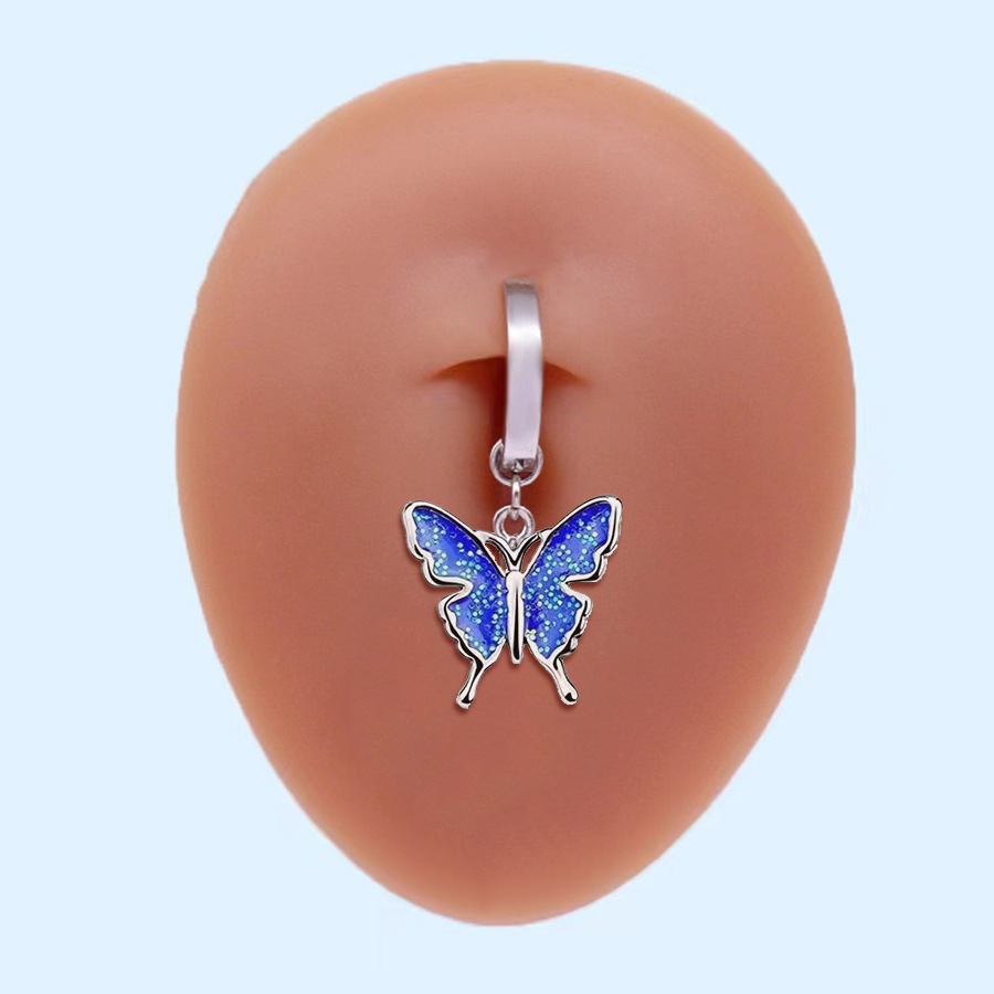 Minimalist Curved Navel Ring With Butterfly And Pentagram Designs_voghion.com