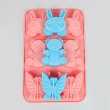 6孔兔子蝴蝶小熊卡通烘焙蛋糕硅胶模具糖果手工皂石膏摆件滴胶模