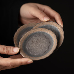 Retro rough pottery lotus coaster ceramic Kung Fu tea set accessories tea cup holder Japanese pot bearing insulated tea mat spare parts