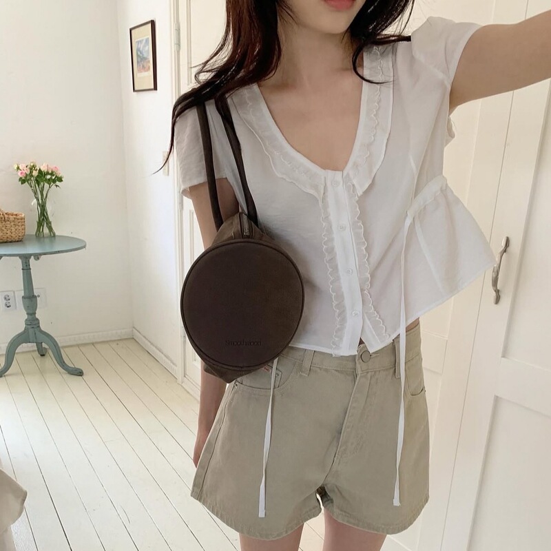 Gorgeous White Shirt for Women, Korean Summer Design, Sweet Lace Trim, Drawstring Waist, Slimming Shirt Gorgeous White Shirt for Women, Korean Summer Design, Sweet Lace Trim, Drawstring Waist, Slimming Shirt