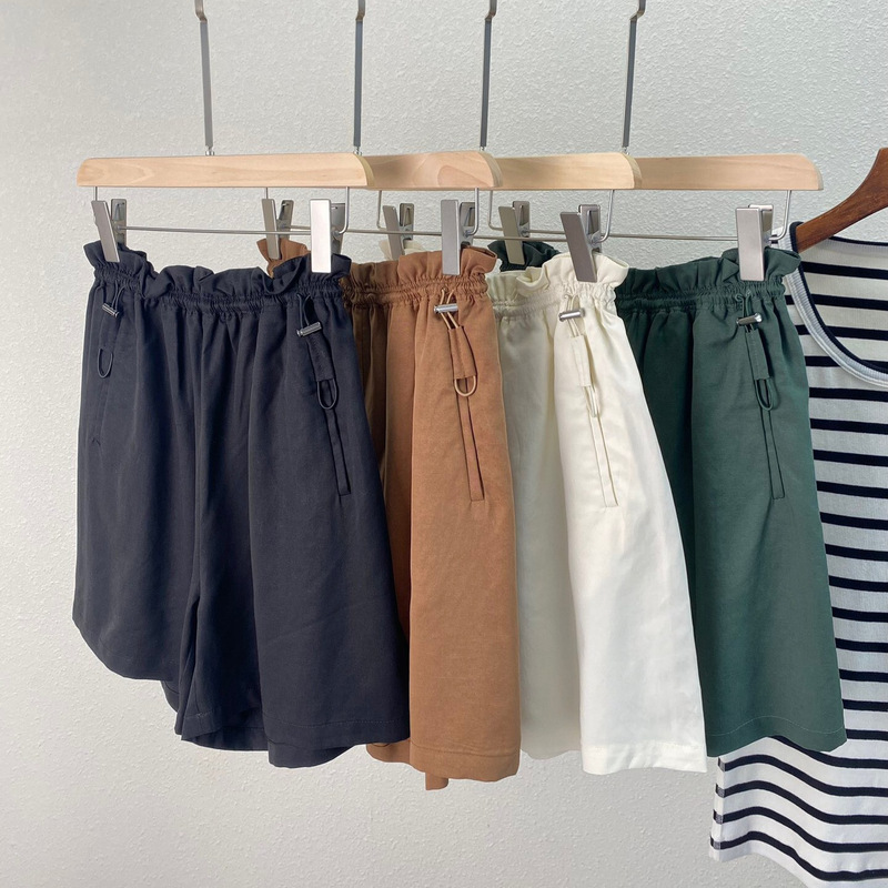 4279 Xiaohe Four Color A Version Tencel Linen Flower Bud Shorts Women's Summer Elasticated High Waist Pants