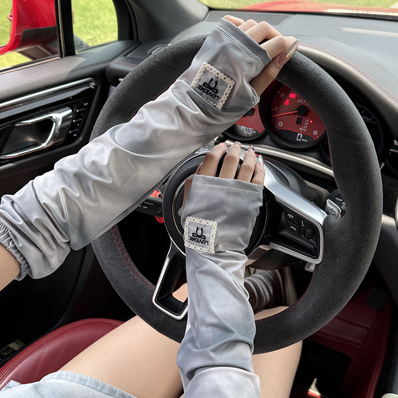 Imitación de guantes de nylon para mujeres de verano anti-UV montar manga de hielo respirable guante de manguito de hielo suelto