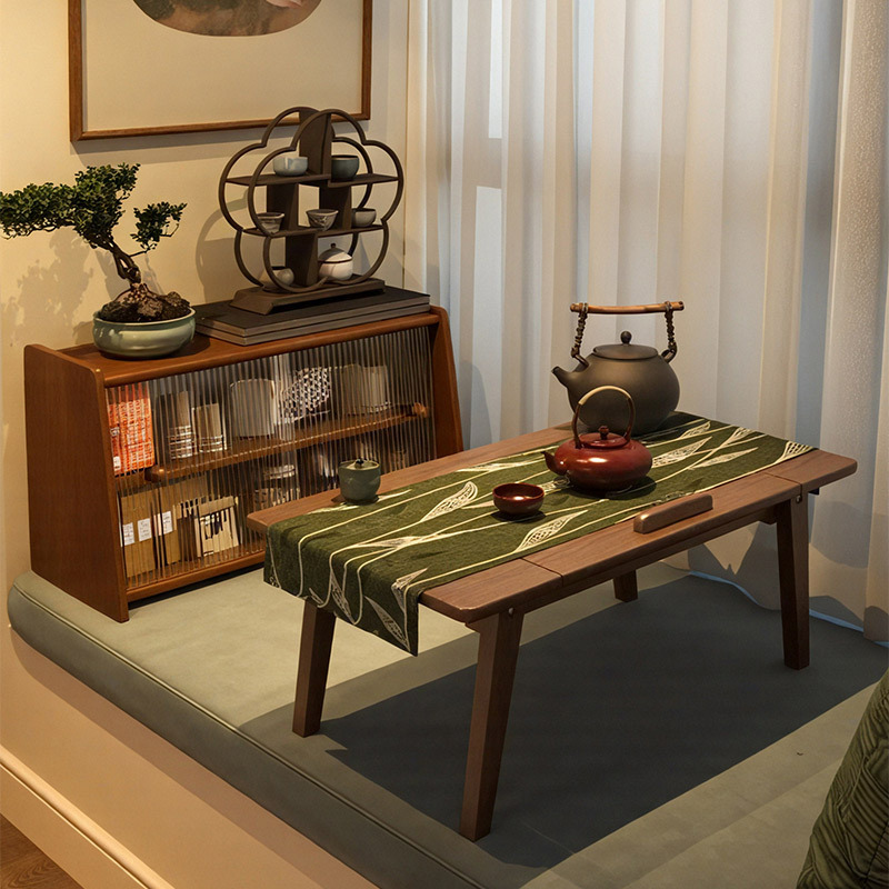 Armario de almacenamiento de ventana salediza de madera maciza Armario de almacenamiento de estilo japonés Estante de escritorio a prueba de polvo Taza de té Juego de té Armario pequeño