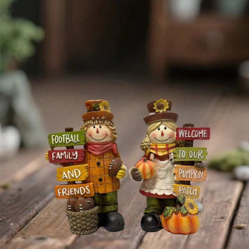Cross-Border Foreign Trade Resin Thanksgiving Harvest Festival Couple Scarecrow Desktop Window Display Photo Prop Autumn Gift