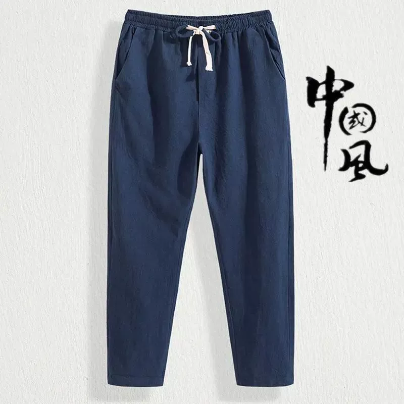 Мужские летние льняные укороченные брюки мужские свободные прямые повседневные брюки тонкие 9 очков хлопчатобумажные брюки трендовые молодежные брюки