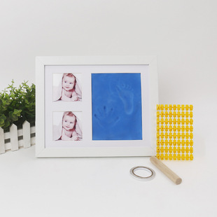 Baby's one month old one hundred days old birthday commemorative photo frame hand and foot inkpad diy wooden photo frame cross-border hot-selling manufacturer