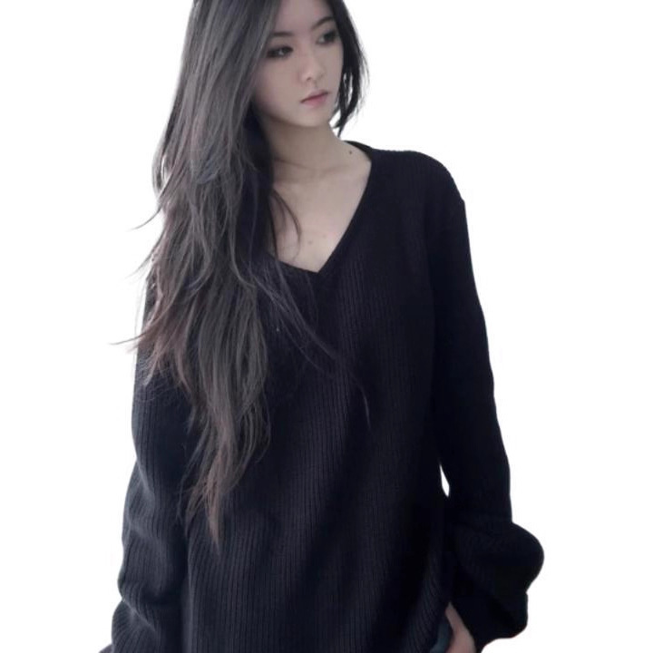 早秋慵懒高级感黑色V领套头毛衣女宽松显瘦2025新款针织外搭上衣|undefined
