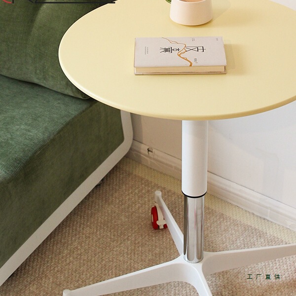 Cream Style Roller Small Round Table for Home Small Apartment Mobile Liftable Dining Table Leisure Negotiation Table Milk Tea Shop Table