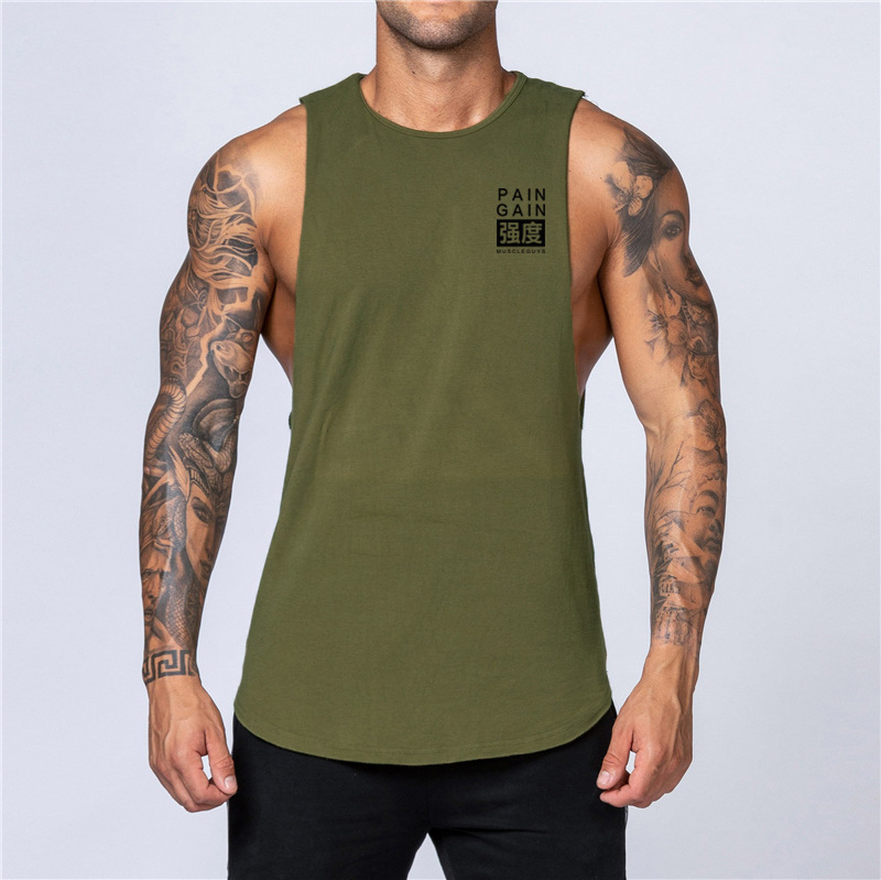 Gimnasio chaleco suelto chaleco sin mangas camiseta músculo entrenamiento de algodón de los hombres camisa de hierro de hombro ancho crossbody