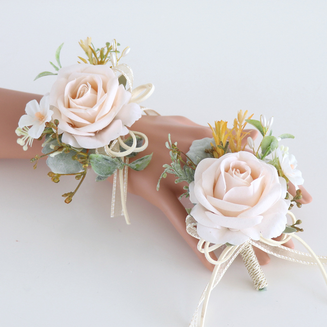 西式森系婚礼派对胸花手腕花结婚新郎新娘襟花姐妹闺蜜手花婚庆用