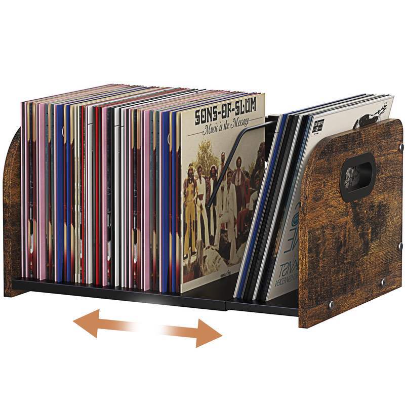Wooden Metal Record Storage Rack with Handle, Wooden Crate, Photo Album File Rack, Vinyl Record Vintage Solid Wood Holder