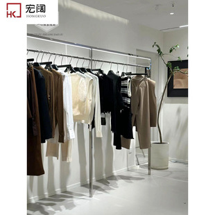 Clothing Store Display Rack Stainless Steel Floor-Standing Rack Buyer Store Side-Mounted Display Rack with Light Women's Clothing Hanger