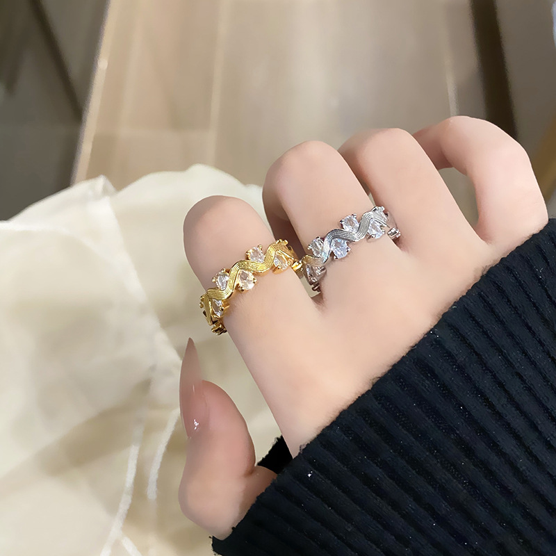 復古戒指女布契拉絲編織波浪碎鑽宮廷風小眾設計指環高級質感指環