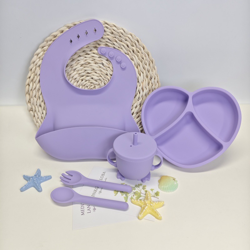 XLEE fuente fabricante de platos de silicona para niños antideslizante ventosas cubiertos de alimentos suplementarios 5 piezas conjunto de productos explosivos transfronterizos en stock