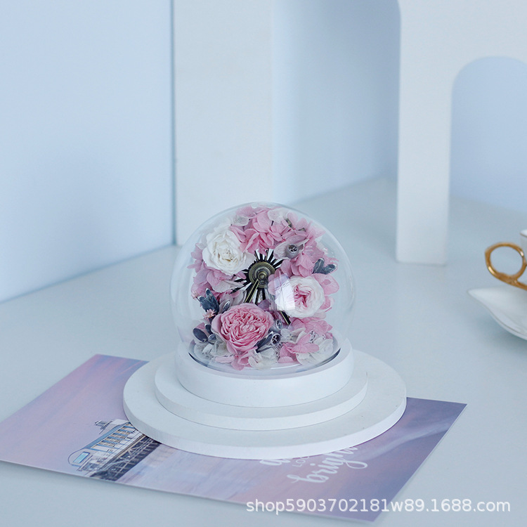 Cubierta de Cristal para Noria con Rosas, Flor Preservada, Producto Terminado, Adorno, Regalo para Novia, Día de San Valentín, Arte Floral Preservado de Alta Gama