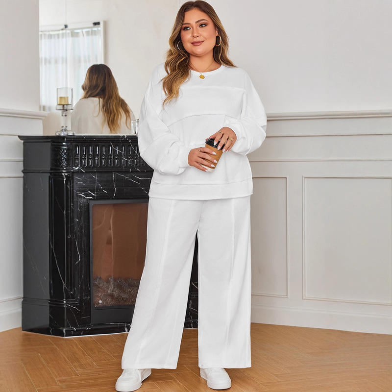 Shiying Large Size Fashion Casual Suit Women's Fleece Long-Sleeved Trousers Two-Piece Set European and American Cross-Border Women's Clothing New Style