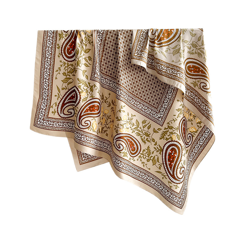 Japón y Corea del Sur INS estilo de personalidad nicho geométrico impresión bufandas de seda regalo de vacaciones sensación de lujo ligero toallas de twill