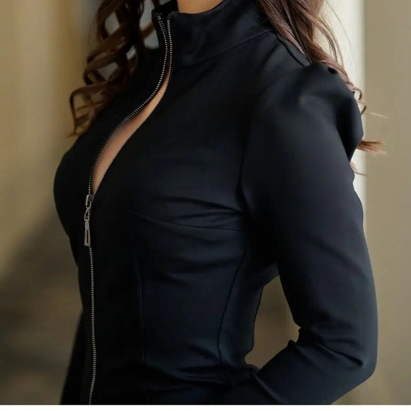 European and American Export Women's Clothing, Independent Website Amazon Spring New Arrivals, Fashionable Office Long-Sleeve Stand-Up Collar Slim-Fit Dress European and American Export Women's Clothing, Independent Website Amazon Spring New Arrivals, Fashionable Office Long-Sleeve Stand-Up Collar Slim-Fit Dress
