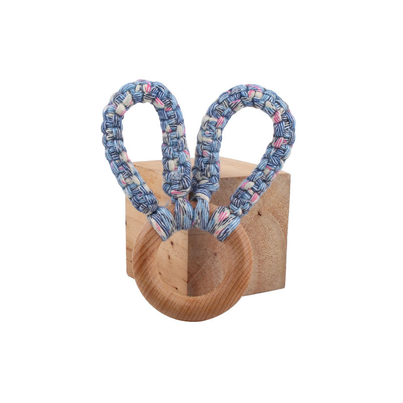 DIY bebé creativo Haya Orejas de conejo mordedor pulsera tejida a mano de algodón cuerda juguete dientes de bebé palo de molienda