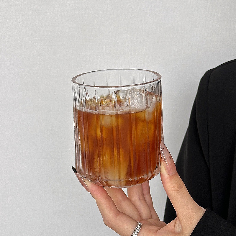 Tazas de vidrio con patrón de espada, tazas de café americanas de hielo, tazas de café de latte transparentes, tazas de bebida, tazas de agua para el hogar