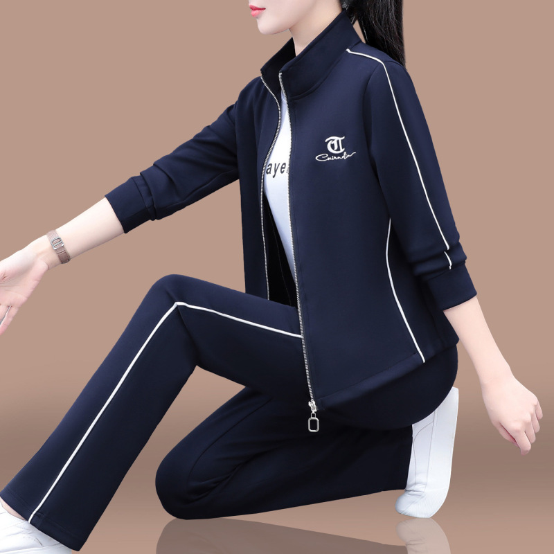 早秋休闲运动套装女2025新款春秋时尚洋气宽松大码立领外套两件套|undefined
