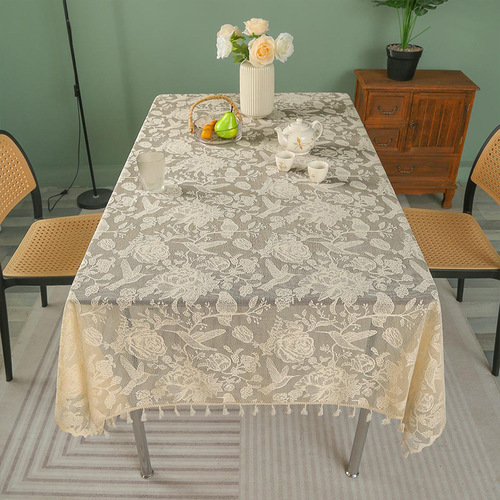 New lace rectangular tablecloth coffee table tablecloth no-wash simple tassel tablecloth home Nordic style release