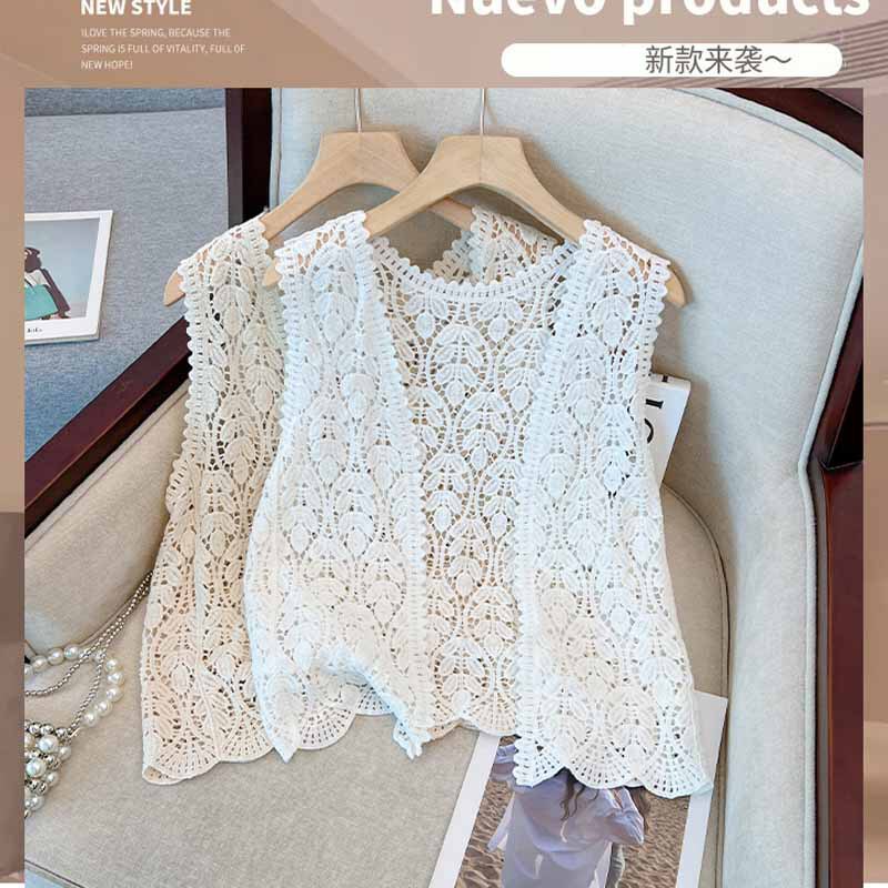 Plus-Size Women's Loose Crochet Knit Vest 2025 Summer New Style for Chubby Girls, Hollow-Out Outerwear Cardigan Trendy