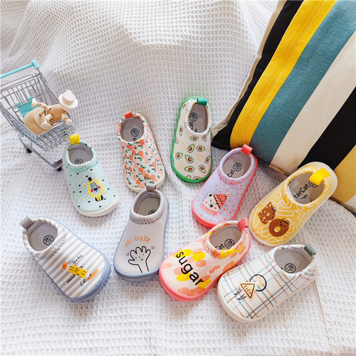 Korean single spring and autumn stretch canvas shoes baby soft sole toddler shoes one-foot kindergarten indoor shoes boys and girls shoes