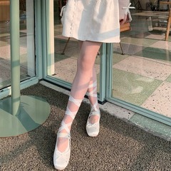 Summer ballet dance lace boat socks with crossover straps, Japanese balletcore style, women's slip-resistant ribbon outerwear ankle socks