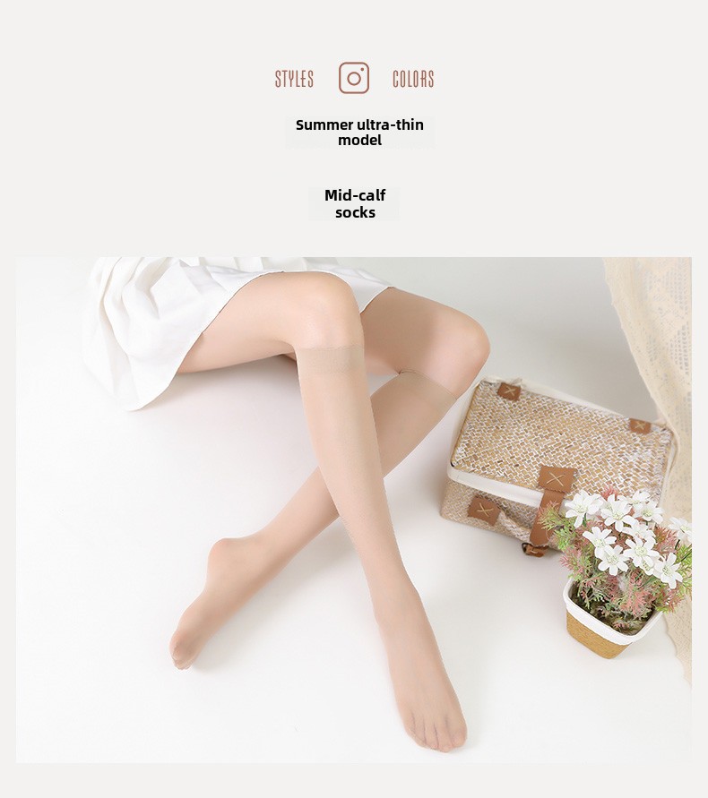 Mittelhohe Strümpfe für Damen, Anti-Haken-Sommersocken aus Seide, ultradünn, halbgeschnitten, schwarz, fleischfarben, kerngesponnene Seide, Halbhohe Wadensocken für Kinder_voghion.com