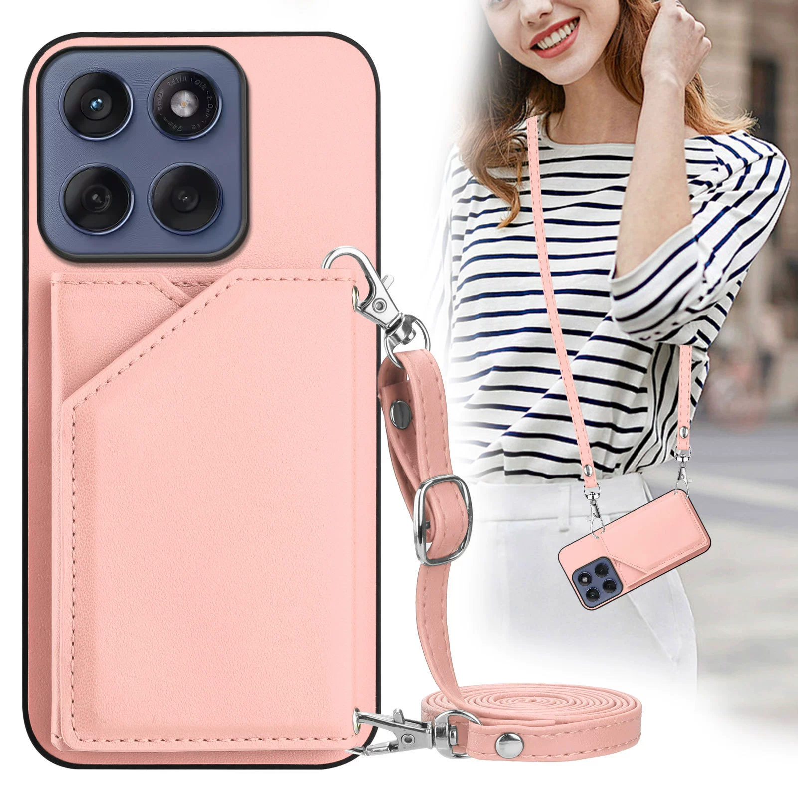 [Корпус для Google Pixel 9A/Moto Edge 60 Stylus однотонный кожаный чехол с инсий/кросс]