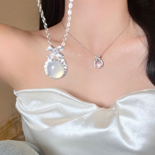 Pendant white jade with zircon with bow, fashionable chain for key bag , 2026 years 2