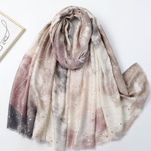 烫金烟雨江南外贸跨境直播印花丝巾秋冬男女同款百搭保暖围巾披肩