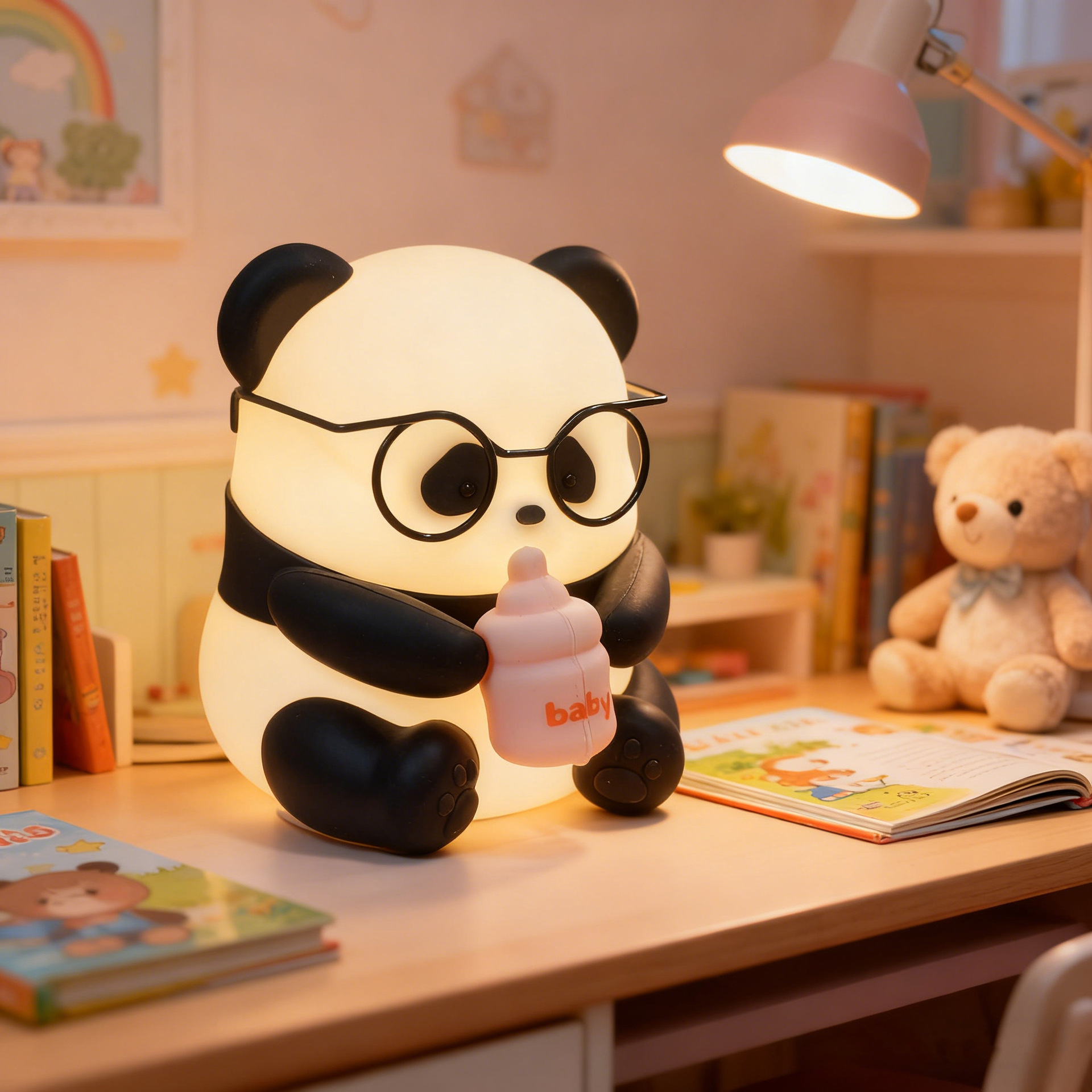 Explosiones transfronterizas coloridas pandas lámpara de noche lámpara de cabecera del dormitorio atmósfera lámpara de regalo de cumpleaños lámpara de silicona lámpara de noche