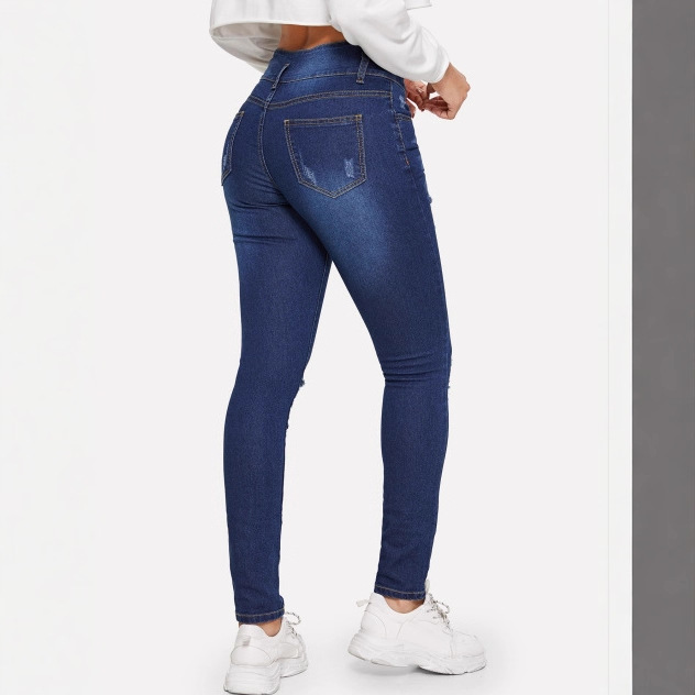 Suministro transfronterizo 2020 AliExpress primavera nuevo elástico rasgado slim fit Denim pantalones ajustados para las mujeres
