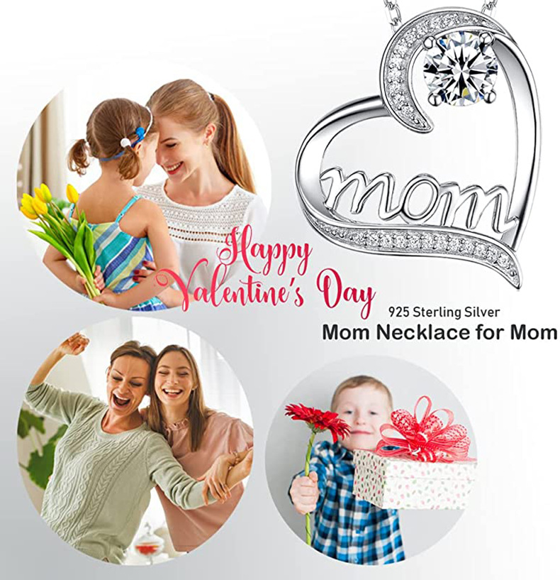Mother'S Day Festival Letter, Heart Shape Pattern Women's Gender 925 Sterling Silver Zircon Plating Inlay Letter Heart Shape Pendant Necklace