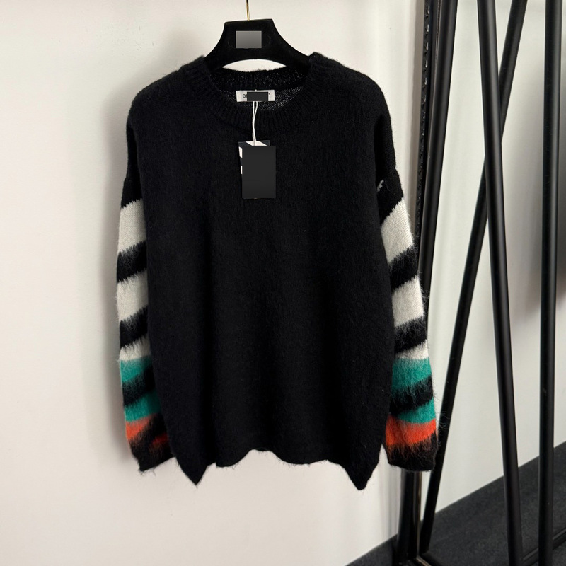 Nanyou High-End Autumn and Winter New Style Off Back Arrow Pattern Wool and Mohair Blend Pullover Sweater Long-Sleeve Knitwear